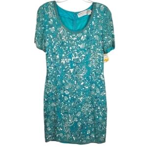 Oleg Cassini Black Tie Vtg Heavily Beaded Silk Mini Dress Size 12 Fairy Event